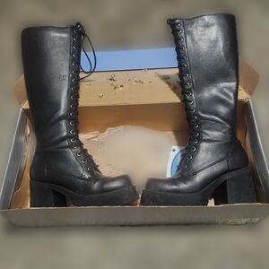 Rare Candies Chunky Y2K Leather Full Grain Platform Boots Women's Size 6.5 EUC